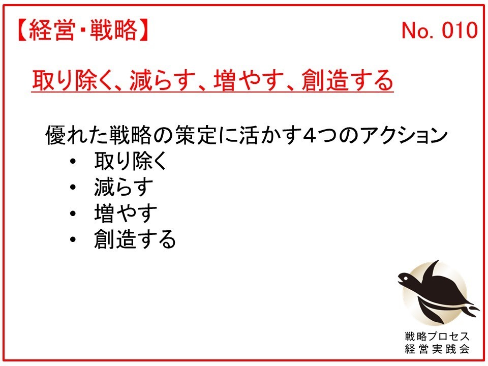 取り除く、減らす、増やす、創造する